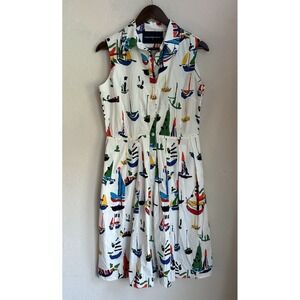 Samantha Sung Claire Sailboat Dress 8 Midi Luxury Retro Preppy Button Up Rare
